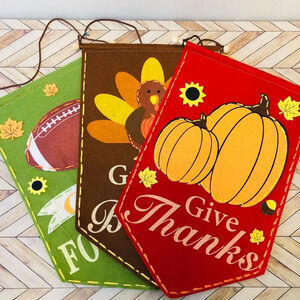 Thanksgiving Fall Autumn Felt Hanging Banner Decor Football Give Thanks Turkey